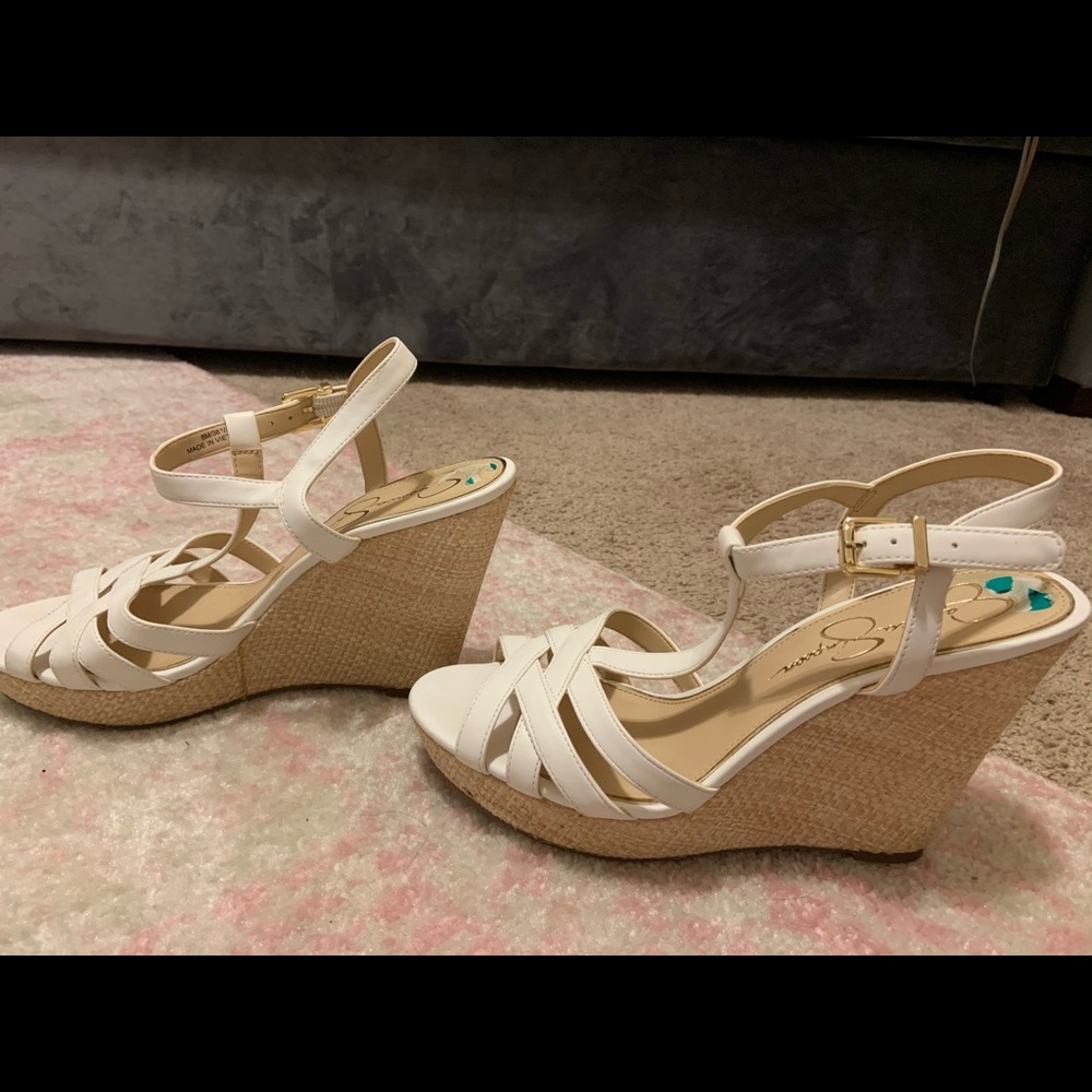 White Jessica Simpson Wedge Sandals